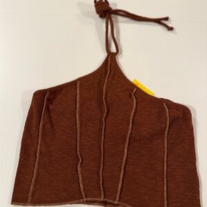 Urban Outfitters Brown Ribbed Halter Crop Top | Size L | NWT | Studio Wardrobe